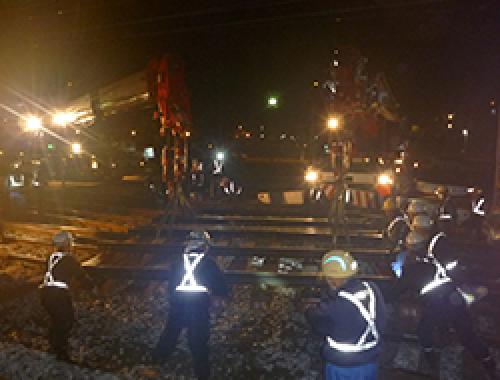 分岐器改良工事作業風景